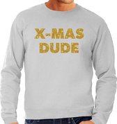 Foute Kersttrui / sweater - x-mas dude - goud / glitter - grijs - heren - kerstkleding / kerst outfit S (48)