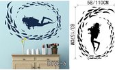 3D Sticker Decoratie Vissen Duiken Muursticker Zeebodem Home Decor Verwijderbaar Surfen Zwemmen Vinyl Wall Art Decal voor woonkamer - DIVE6 / Large