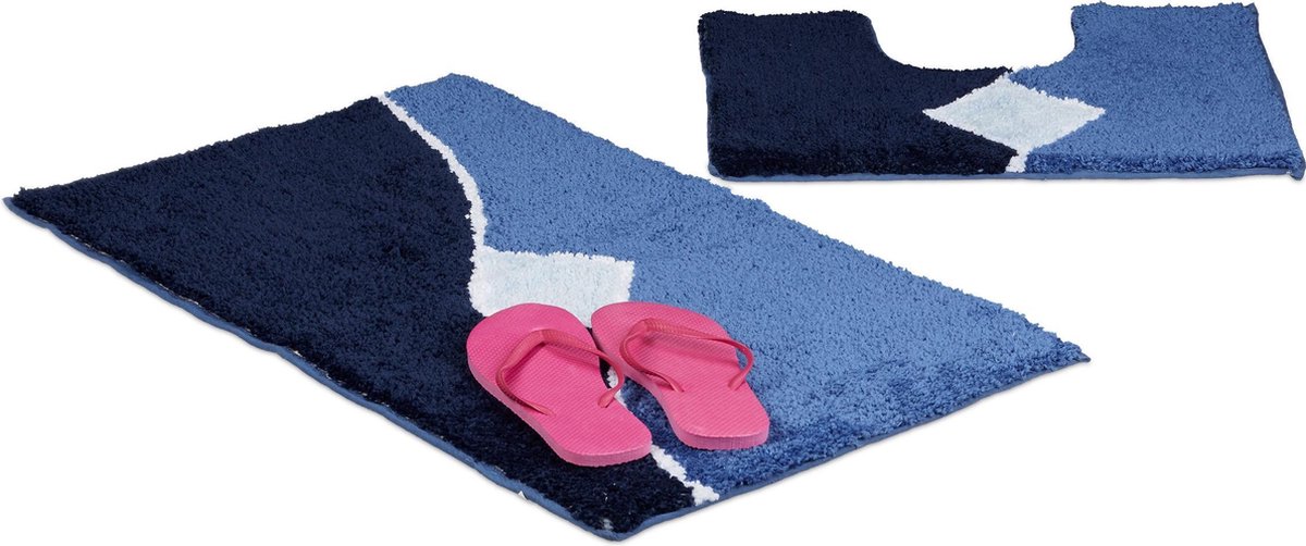 Brandsseller Badkamermatten, set van 2 badmatten: ca. 50/80 cm en wc-mat ca. 45/50 cm. Kleur: blauw