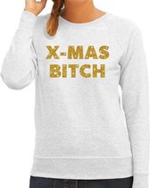 Foute Kersttrui / sweater - Christmas Bitch - goud / glitter - grijs - dames - kerstkleding / kerst outfit S (36)