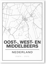 Poster/plattegrond OOST-WEST-MIDDELBEERS - 30x40cm