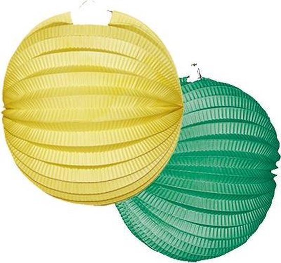 4x Lampionnen geel en groen