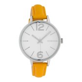 OOZOO Timepieces - Zilverkleurige horloge met gele leren band - C10455