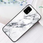 Marble Glass Back Cover - Geschikt voor Samsung Galaxy A51 Hoesje - Wit