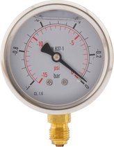 -1..0 Bar Glycerine Manometer Onderaansluiting RVS/Messing 63 mm Klasse 1.6 - ML-1063SVG