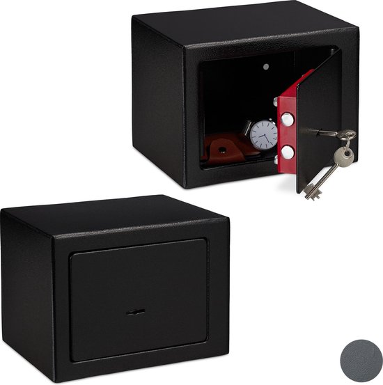 Relaxdays 2 x kluisje met sleutel - kluis voor thuis - privékluis mini safe - zwart | bol.com