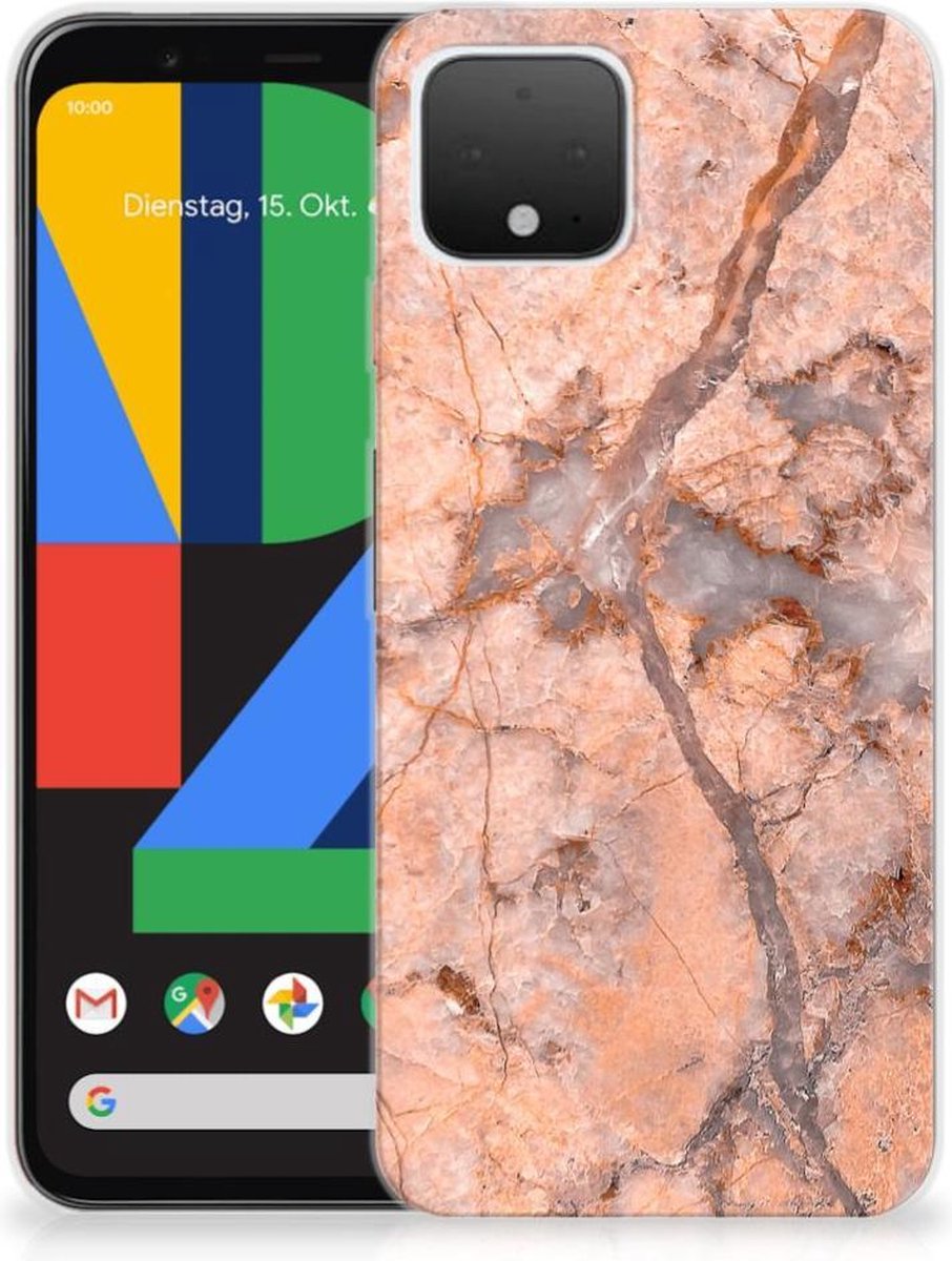 Google Pixel 4 TPU Siliconen Hoesje Marmer Oranje
