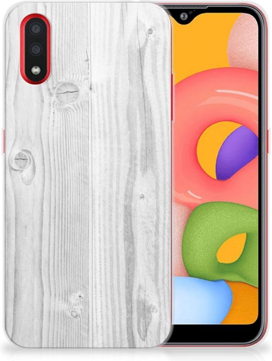 TPU Hoesje voor Samsung Galaxy A01 Bumper Hoesje White Wood