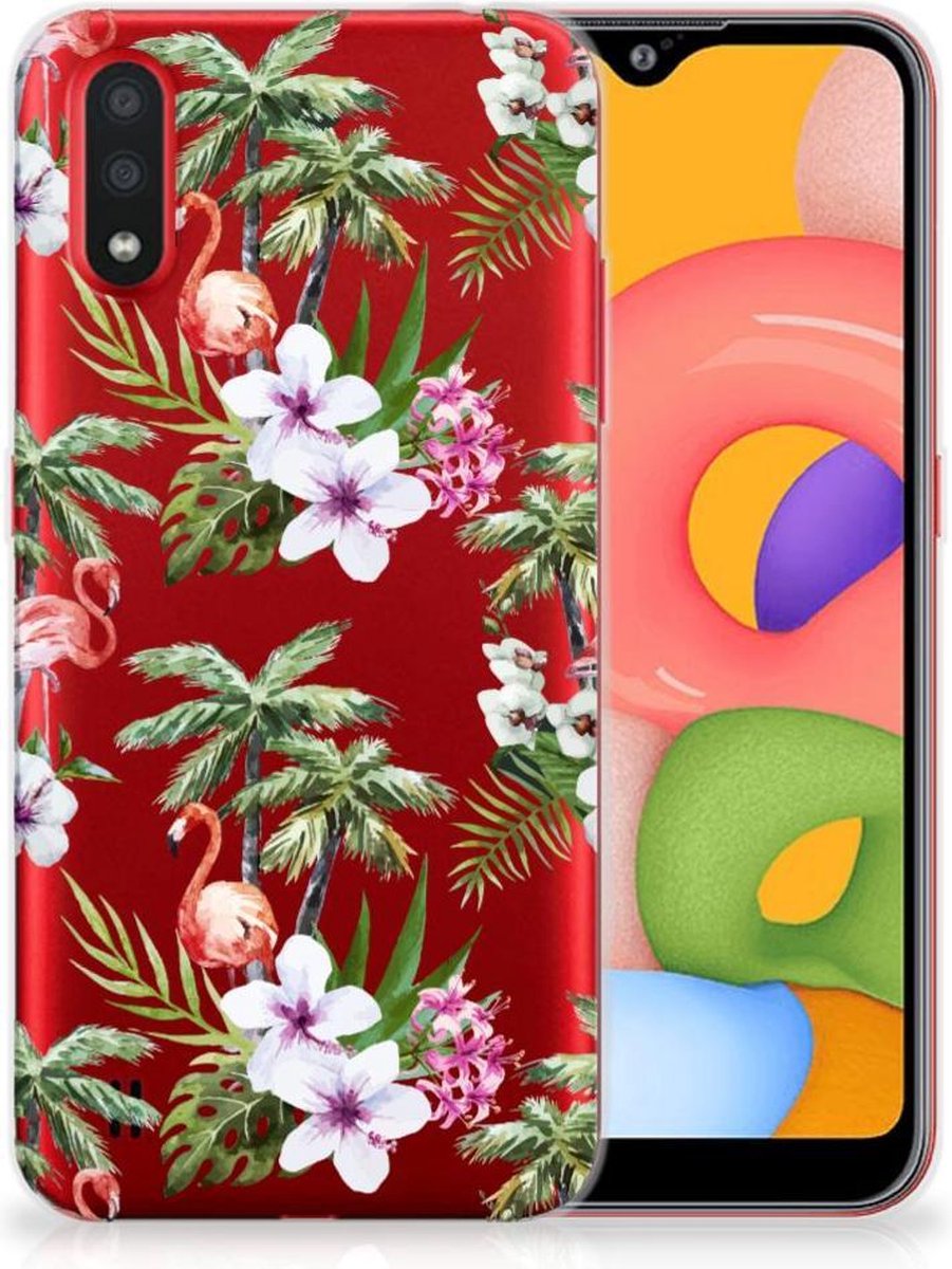 Samsung Galaxy A01 TPU Hoesje Flamingo Palms