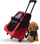 Chariot portable - Chariot pour chien - Panier de voyage pour chien - Sac à dos pour chien - Rouge / Noir - 36 x 30 x 49 cm