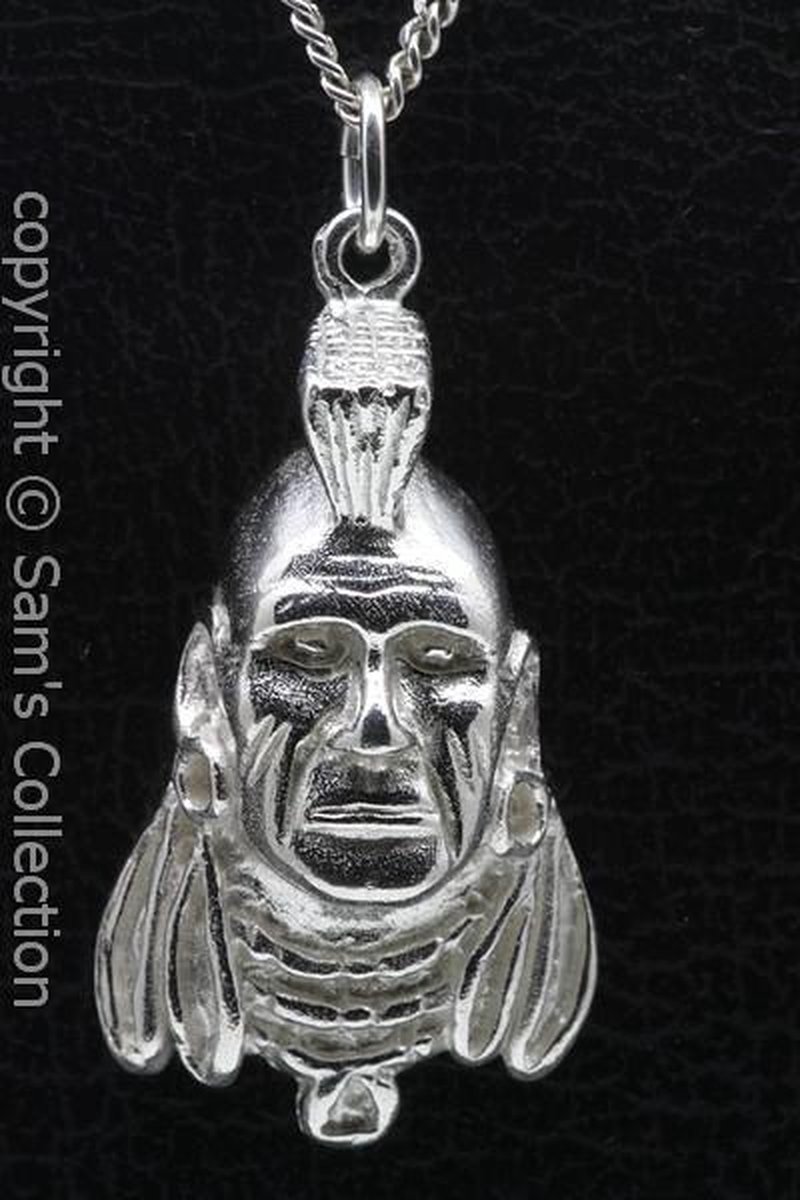 Zilveren Mohikaan indiaan ketting hanger