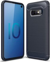 Geborsteld TPU Hoesje Geschikt voor Samsung Galaxy S10E | Beschermhoes | Back Cover | Flexibel TPU | Stijlvol Carbon | Dun | Blauw