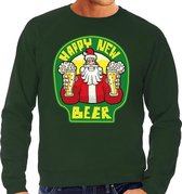 Foute Kersttrui / sweater - oud en nieuw / nieuwjaar trui - happy new beer / bier - groen voor heren - kerstkleding / kerst outfit XL (54)