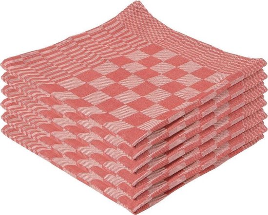 6x Theedoek rood met blokmotief 65 x 65 cm - Huishoudtextiel - Afdroogdoek / keukendoek / vaatdoek