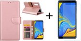 Samsung Galaxy A7 2018 Rose goud BookType Hoesje En opbergvakjes + Glazen screenprotector - van Bixb