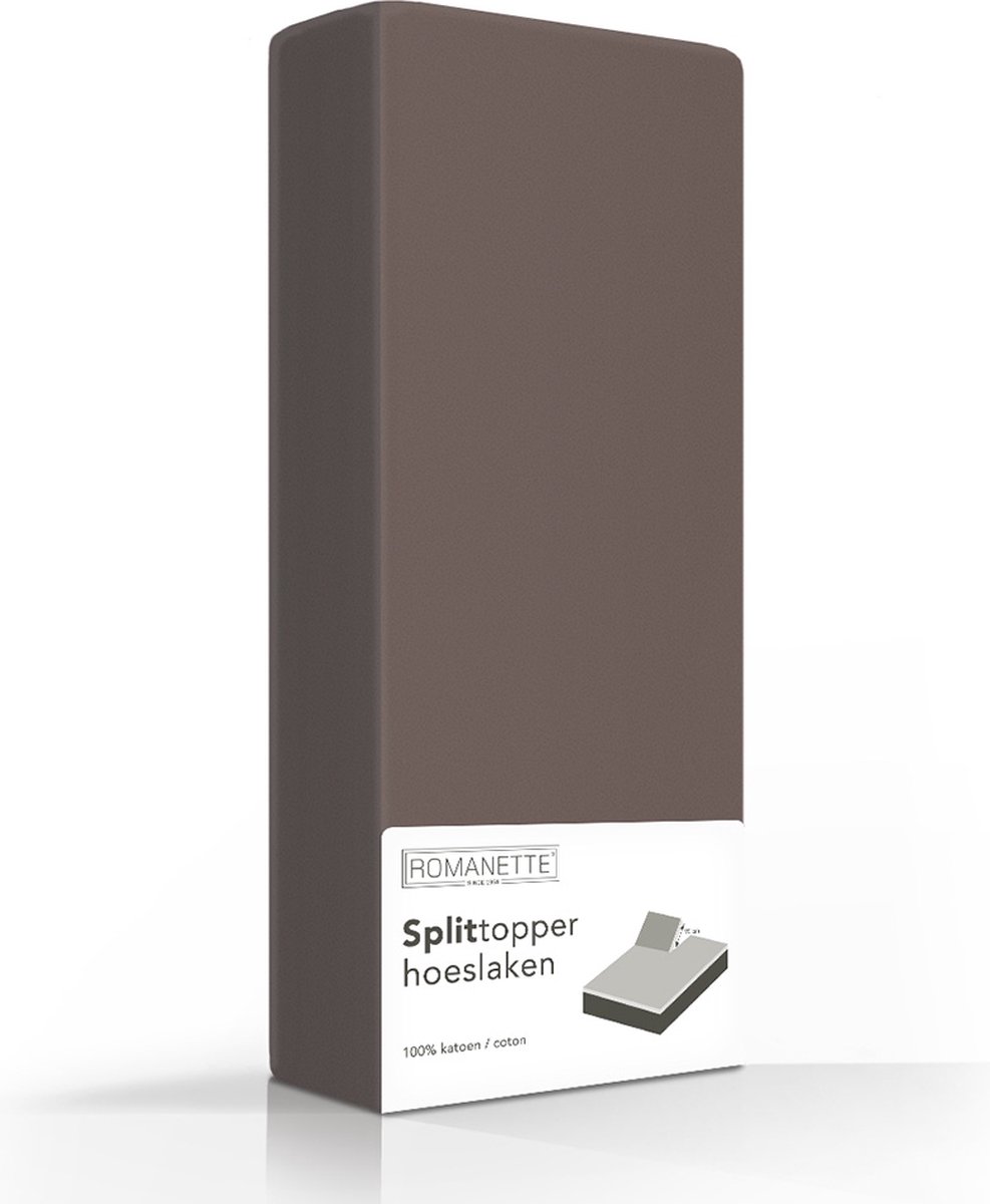 Romanette 100% Zachte Katoen Splittopper Hoeslaken - Lits-jumeaux Extra Lang (180x220 cm) - Taupe