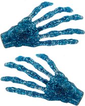 Ripper Merchandise LTD - KF - 2 glitter blauwe skelethanden haarspelden