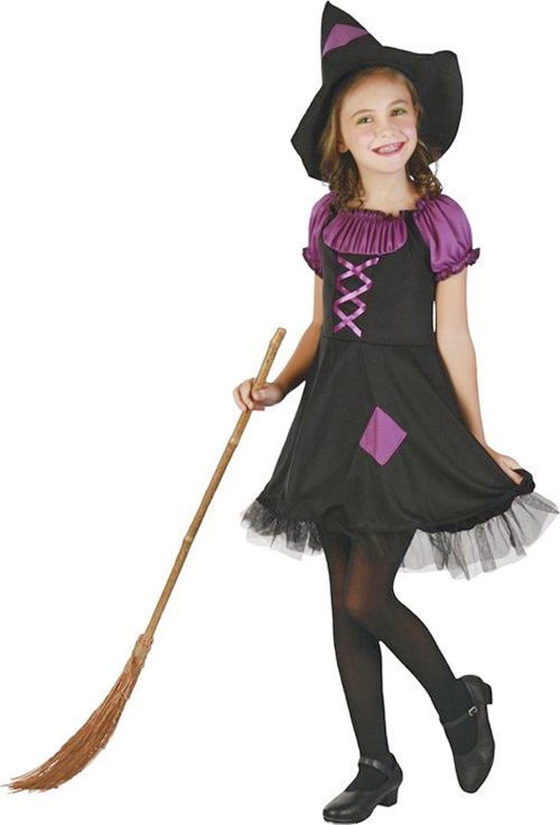 Vegaoo - Paarse en zwarte heksen outfit voor meisjes