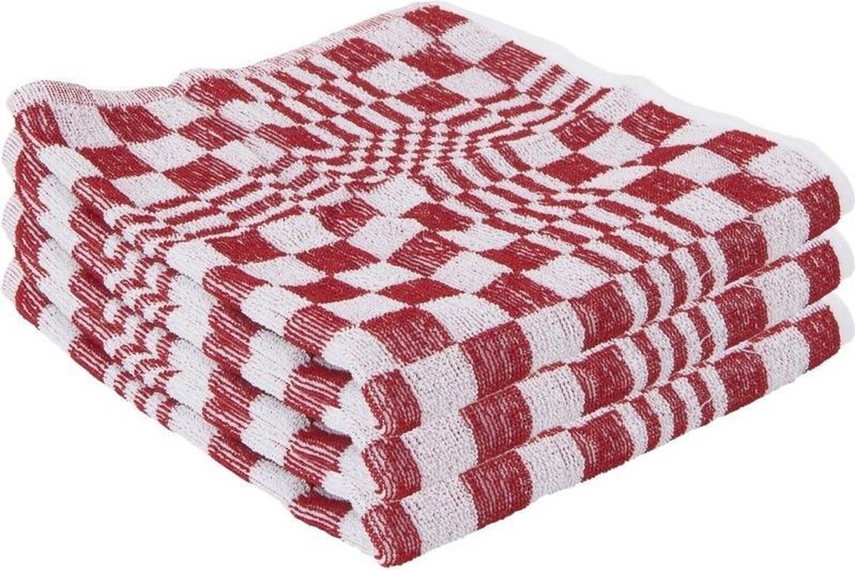 12x Handdoek rood met blokmotief 50 x 50 cm - Huishoudtextiel - keukendoek / handdoekjes