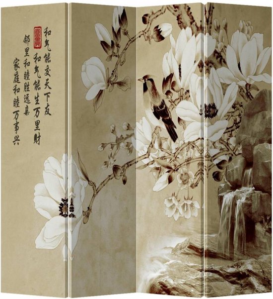 Fine Asianliving Kamerscherm Scheidingswand 4 Panelen Witte Bloesems L160xH180cm
