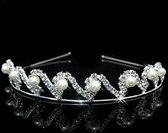 Elegante Tiara / Kroon met Ivoorkleurige Parels en Fonkelende Kristallen
