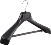 De Kledinghanger Gigant - 50 x Mantel / kostuumhanger kunststof zwart met schouderverbreding en anti-slip broeklat (2 mm schuim), 49 cm