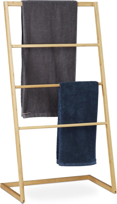 Relaxdays handdoekrek badkamer - handdoekenrek staand - handdoekhouder -  bamboe - 4 roedes | bol.com