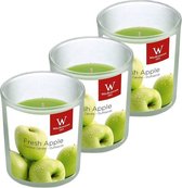 3x Bougies parfumées pomme dans un support en verre 25 heures de combustion - Bougies parfumées parfum pomme - Décorations pour la maison