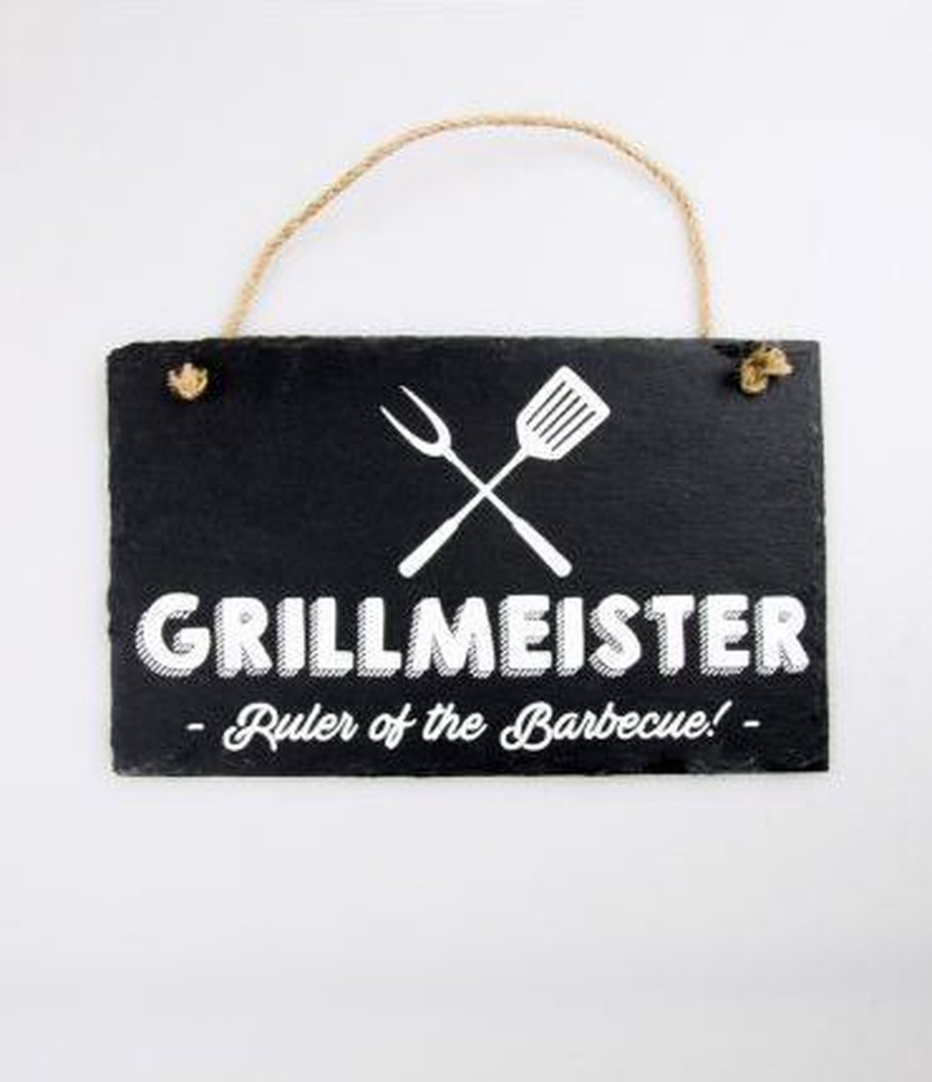 Stoneslogan - Spreuktegel - Grillmeister, ruler of the Barbecue - In cadeauverpakking met gekleurd lint