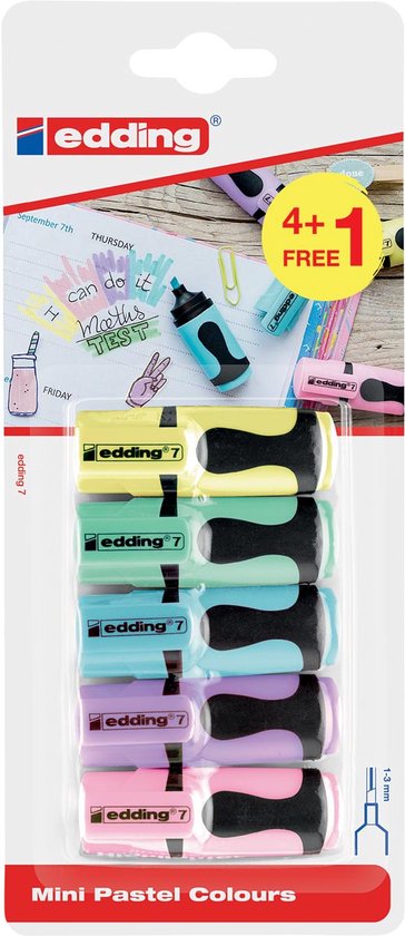 edding mini highlighter - blister van 5 pastel kleuren - fluostiften - back to school - edding