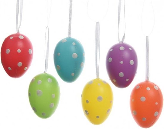 6x décoration de Pâques oeufs de Pâques dans de nombreuses couleurs de 6 cm - décorations de branches de Pâques / décorations couleur à pois oeufs de Pâques