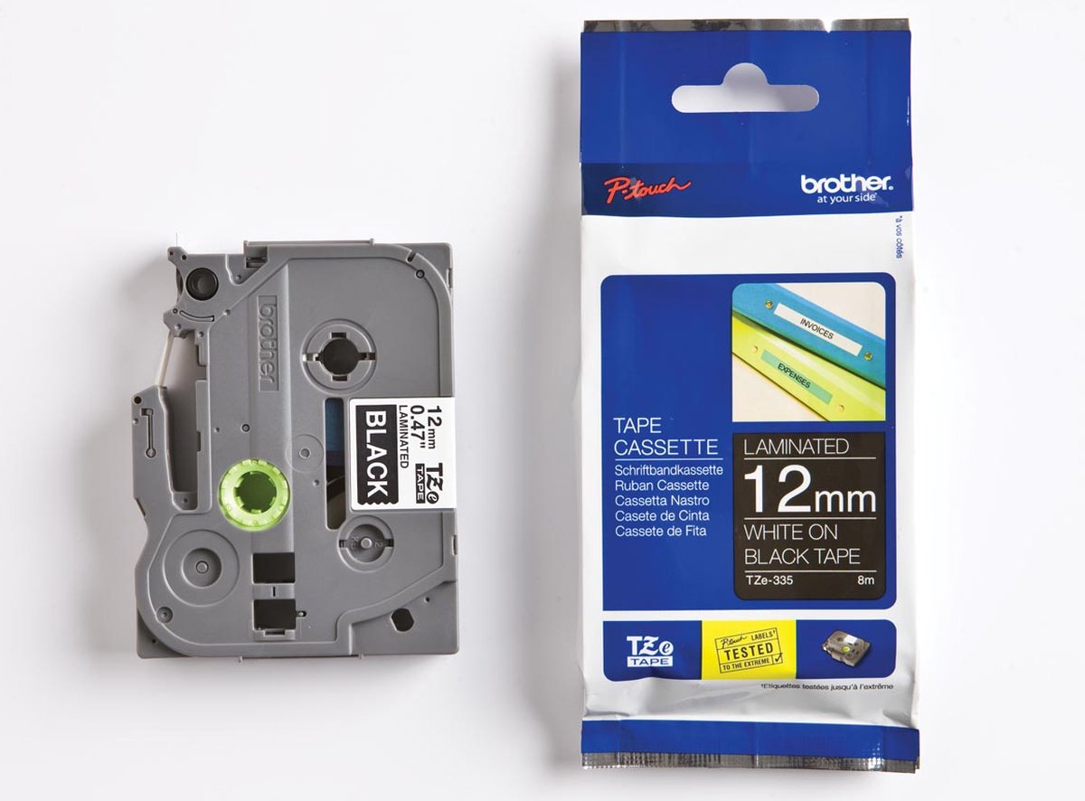 Labeltape Brother P-touch TZE-335 12mm wit op zwart | 1 stuk | 25 stuks