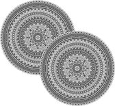 2x stuks Ibiza stijl ronde grijze placemats van vinyl D38 cm - Antislip/waterafstotend - Stevige top kwaliteit