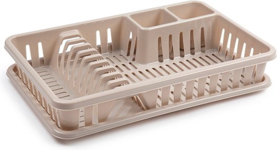 Beige afdruiprek met lekbak 45 x 30 cm - Keukenbenodigdheden - Afwassen/afdrogen - Afwasrekken - Afdruiprekken met lekbak