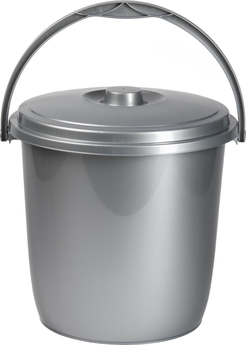 Goedkoopste Plasticforte afsluitbare afvalemmer met deksel - zilver - 15 liter - kunststof - luier emmer - afval - D32 x H33 cm