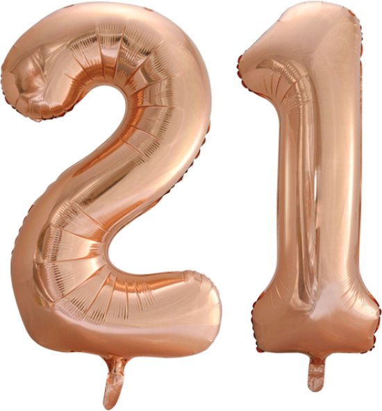 Folieballon 21 jaar Rose Goud 66cm