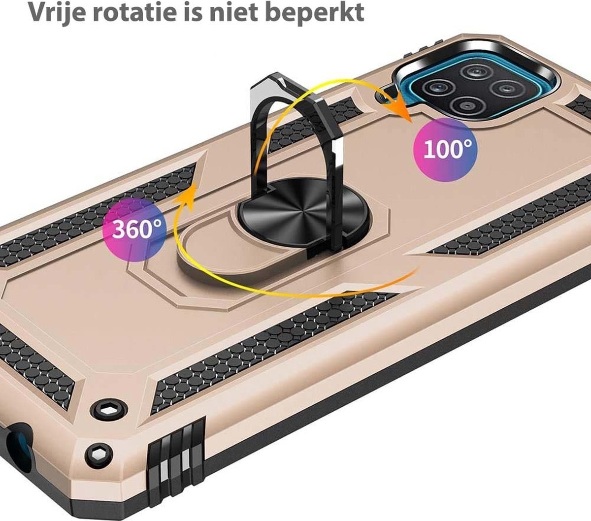 Hoesje Geschikt Voor Samsung Galaxy A12 5G Hoesje Armor Anti-shock Backcover Goud - Galaxy A12 5G - A12 5G Backcover kickstand Ring houder cover TPU backcover oTronica