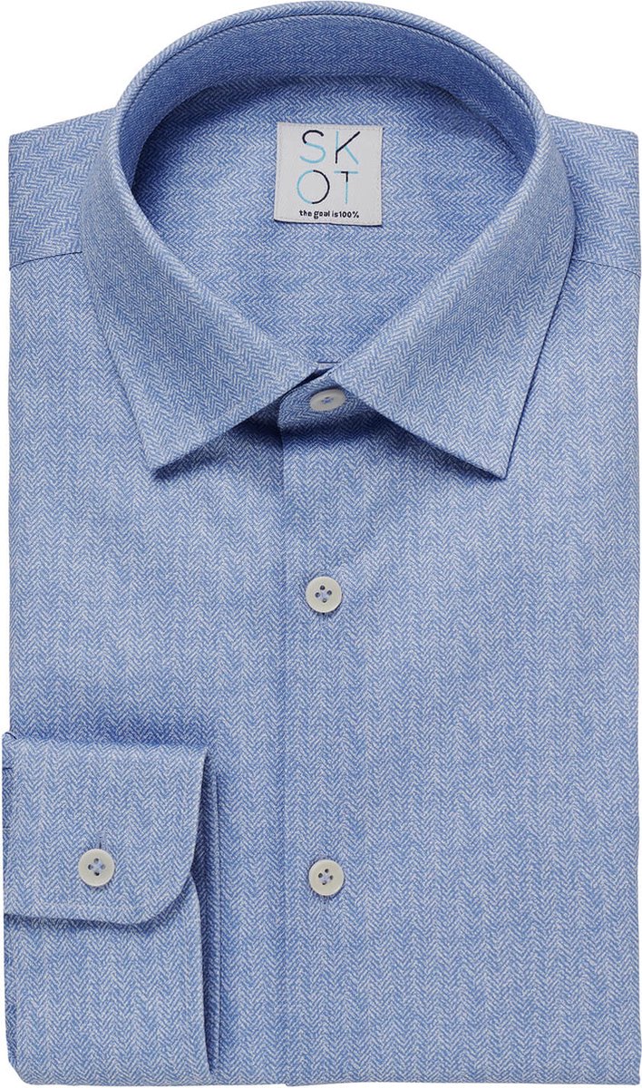 SKOT Fashion Duurzaam Overhemd Heren Fishbone Blue - Lichtblauw - Maat XL