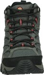 Voorkant van een grijze Merrell wandelschoen met zwarte en rode details.