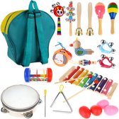 Houten Muziekinstrumenten Set met Rugzak - 24 stuks - Muziek - Speelgoed - Vroege educatieve ontwikkeling - Jongen en meisjes - Kinderen - 3 jaar - Gift - Cadeau
