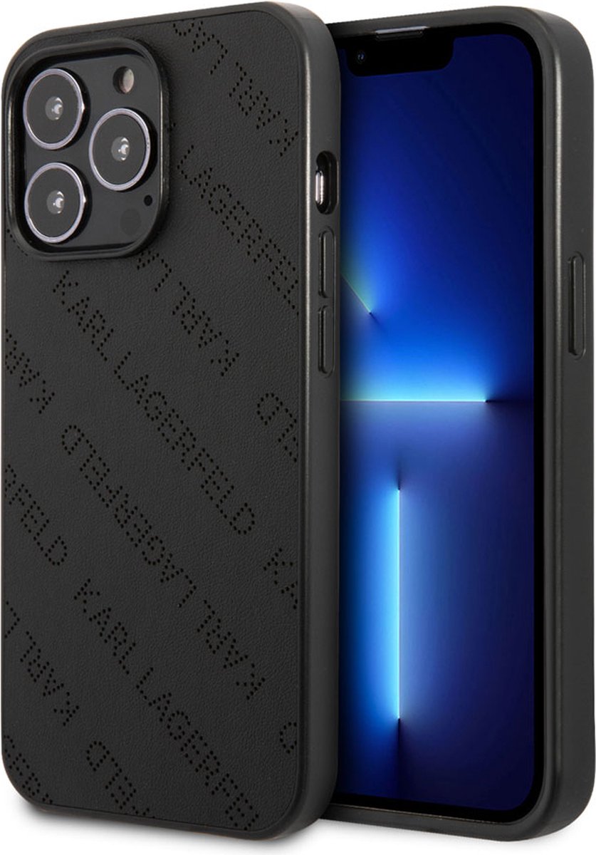 Backcase hoesje geschikt voor iPhone 13 Pro Max - Karl Lagerfeld - Effen Zwart - Kunstleer