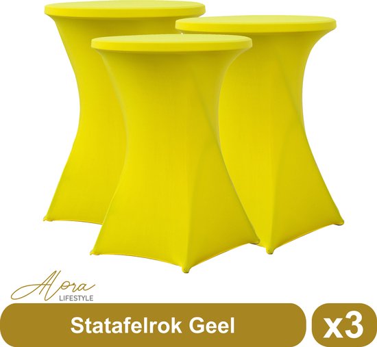 Statafelrok geel 80 cm - per 3 - partytafel - Alora tafelrok voor statafel - Statafelhoes - Bruiloft - Cocktailparty - Stretch Rok - Set van 3