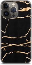 Case Company® - Hoesje geschikt voor iPhone 13 Pro hoesje - Gouden marmer - Soft Cover Telefoonhoesje - Bescherming aan alle Kanten en Schermrand