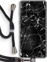 Case Company® - Hoesje met koord geschikt voor Samsung Galaxy S21 Plus hoesje met Koord - Zwart Marmer - Telefoonhoesje met Zwart Koord - Bescherming aan alle Kanten en Over de Schermrand
