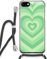 Case Company® - Hoesje met koord geschikt voor iPhone SE 2020 hoesje met Koord - Hart Groen - Telefoonhoesje met Zwart Koord - Extra Bescherming aan alle Kanten en Over de Schermrand