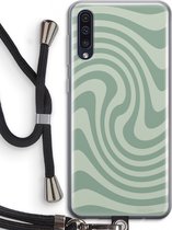 Case Company® - Hoesje met koord geschikt voor Samsung Galaxy A50 hoesje met Koord - Swirl Groen - Telefoonhoesje met Zwart Koord - Bescherming aan alle Kanten en Over de Schermrand