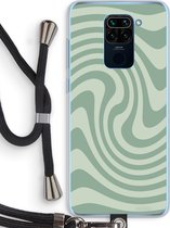 Case Company® - Hoesje met koord geschikt voor Xiaomi Redmi Note 9 hoesje met Koord - Swirl Groen - Telefoonhoesje met Zwart Koord - Bescherming aan alle Kanten en Over de Schermrand