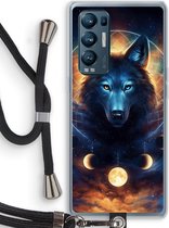 Case Company® - Hoesje met koord geschikt voor Oppo Find X3 Neo hoesje met Koord - Wolf Dreamcatcher - Telefoonhoesje met Zwart Koord - Bescherming aan alle Kanten en Over de Schermrand
