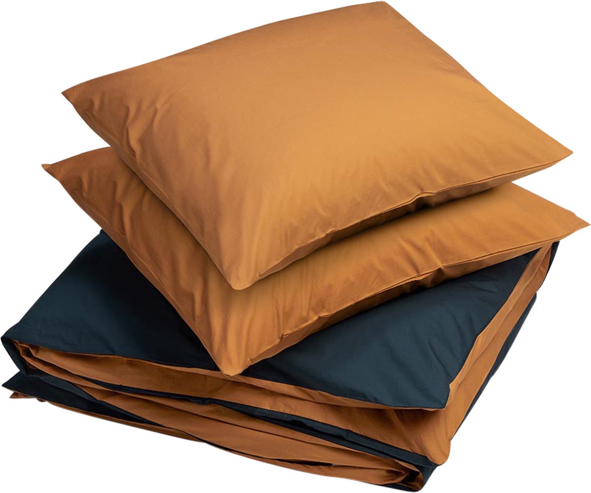 Yumeko dekbedovertrek percal katoen dubbelzijdig ochre/marineblauw 200x220 + 2/60x70 - Bio, eco & fairtrade