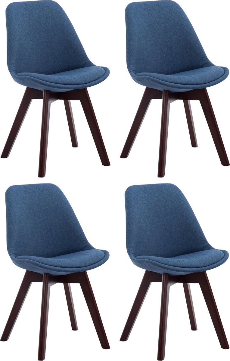 CLP Borneo V2 Set van 4 eetkamerstoelen - Stof blauw walnoot